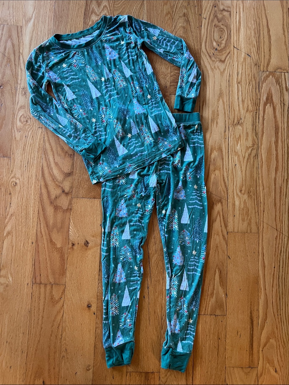Kids Little Sleepies Green Twinkling Trees Bamboo Blend 2 Piece Pajamas Size 5/6